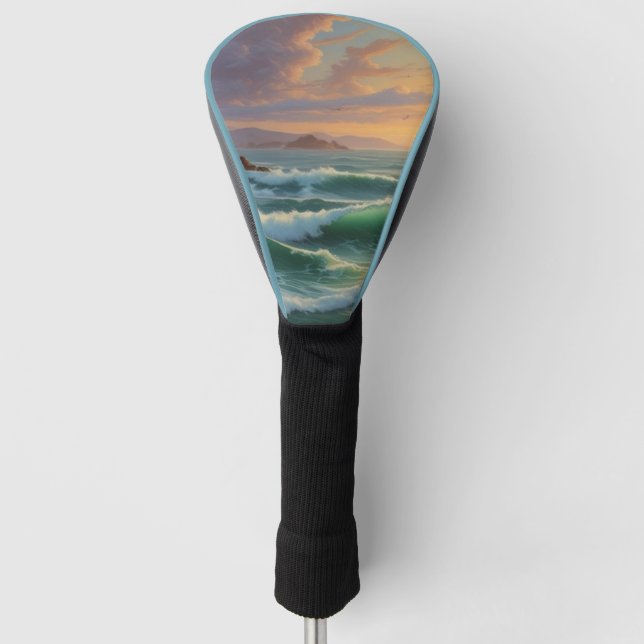 Couvre-club De Golf Artwork de peinture de paysage marin Sunset Ocean (Devant)