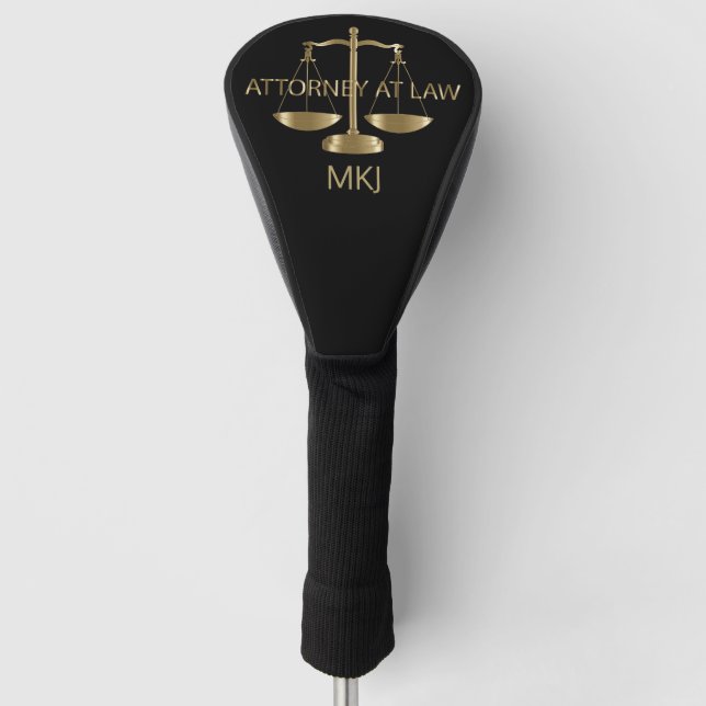 Couvre-club De Golf Avocat, monogramme - noir et or (Devant)