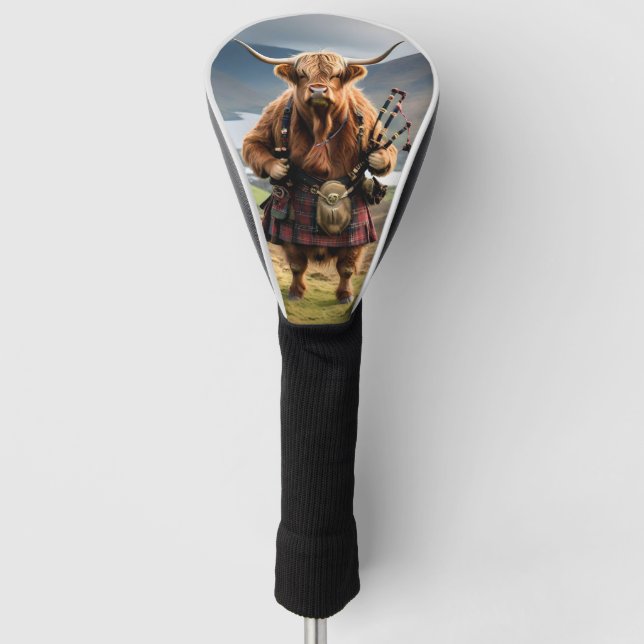 Couvre-club De Golf Bagpiper de vache écossaise Highland (Devant)