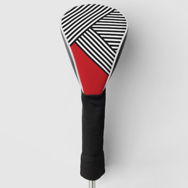 Couvre-club De Golf Bandes noires et blanches avec triangle rouge (Devant)