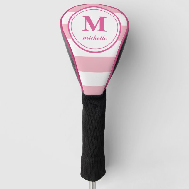 Couvre-club De Golf Bandes roses | Golf | monogramme de NOM personnali (Devant)