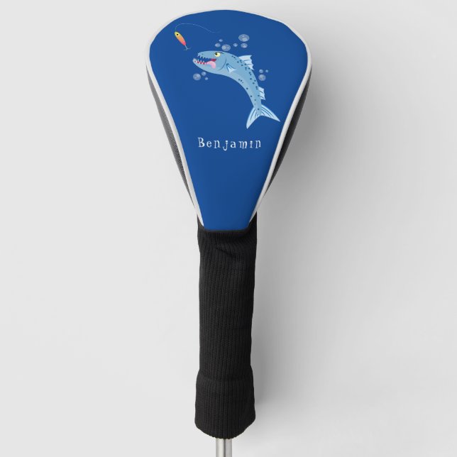 Couvre-club De Golf Barracuda poisson affamé de la pêche dessin animé (Devant)