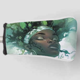 Couvre-club De Golf Belle femme noire flottant dans l'eau avec des Pla