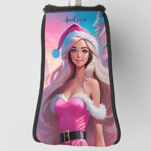 Couvre-club De Golf Belle fille de Noël rose 01