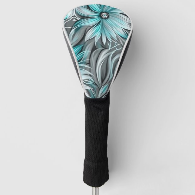 Couvre-club De Golf Belle impression Florale Turquoise Bleue (Devant)
