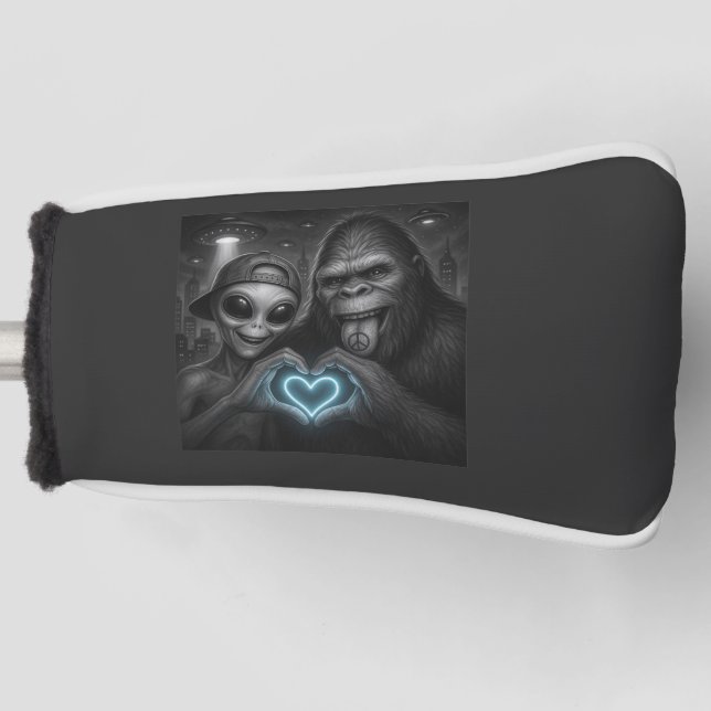 Couvre-club De Golf Bigfoot Sasquatch Alien signe d'amour main (Devant)