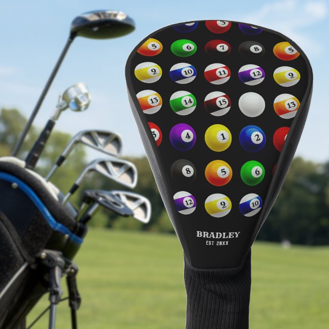 Couvre-club De Golf Billard billard billard Motif noir (Pool Table Billiard Balls Pattern Black Golf Head Cover)