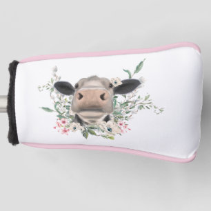 Couvre-club De Golf bisou de nez de vache fleurs aquarelle gris animal