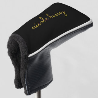 Couvre-club De Golf Black and Gold Script | Stylish Monogram Modern