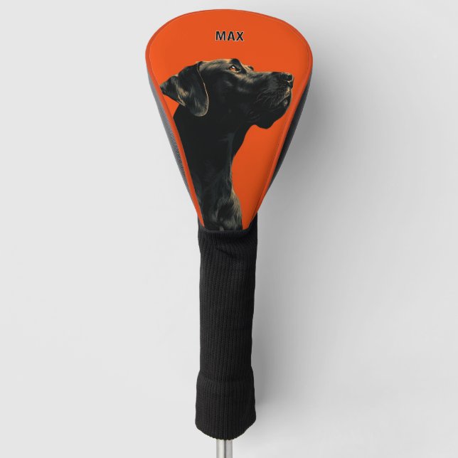 Couvre-club De Golf Black Dog Portrait on Orange Background (Devant)
