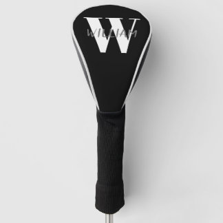 Couvre-club De Golf Black | Nom gris élégant et blanc initial initial