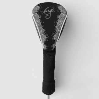 Couvre-club De Golf Black Silver Glitter Grey Modern Monogram