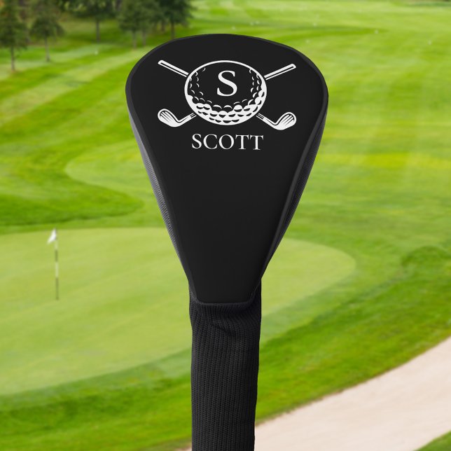 Couvre-club De Golf Black White Classic Golf Clubs Monogram Name  (Créateur téléchargé)