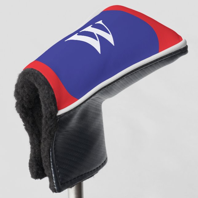 Couvre-club De Golf Blanc Monogramme bleu (Devant 3/4)