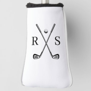 Couvre-club De Golf Blanc Monogramme Simple Minimaliste