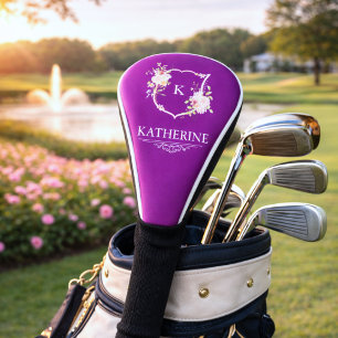 Couvre-club De Golf Blason Botanique Féminin Rose Clair Monogramme Vio