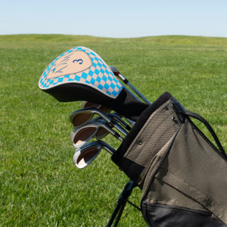 Couvre-club De Golf Bleu et beige clair avec initiales, nombre