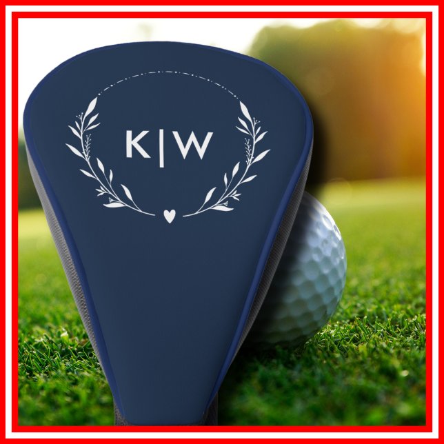 Couvre-club De Golf Bleu et blanc | Monogramme des initiales modernes (Navy Blue and White | Modern Initials Monogram Golf Head Cover)