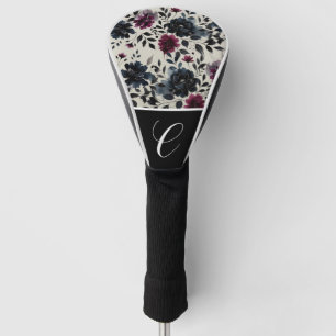Couvre-club De Golf Bleu Minuit Bourgogne Floral Amande Encre