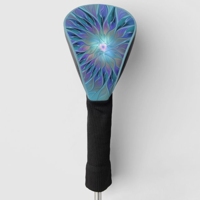 Couvre-club De Golf Blue Purple Flower Dream Abstrait Fractal Art (Devant)
