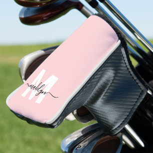 Couvre-club De Golf Blush Rose Monogramme De Script Féminin Moderne