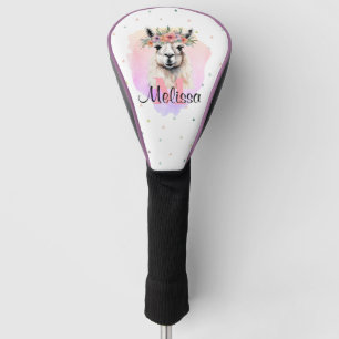 Couvre-club De Golf Boho Floral Llama Fleurs sauvages Monogramme Jolie