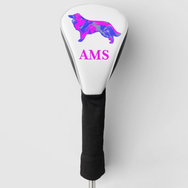 Couvre-club De Golf Bordure Collie Cute Chien Silhouette P&B (Devant)