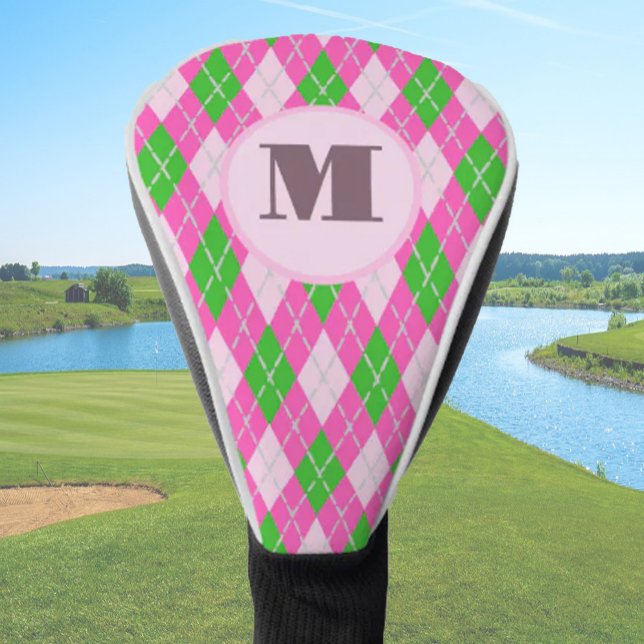 Couvre-club De Golf Bright Pink preppy argyle custom monogram womens (Créateur téléchargé)