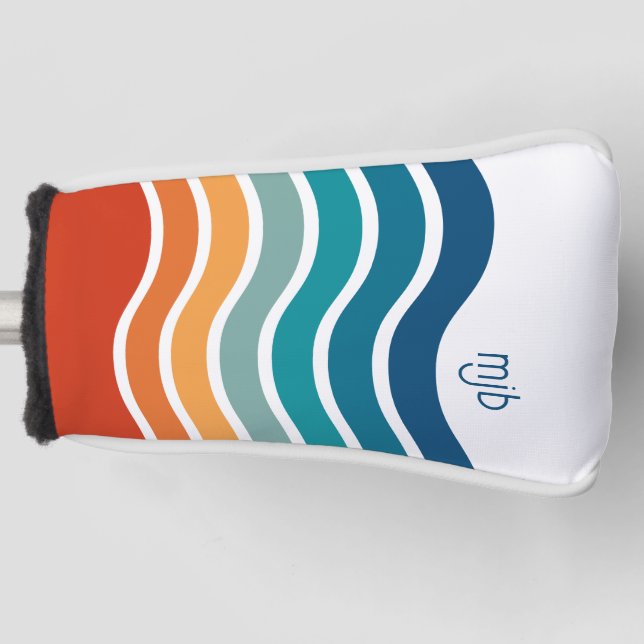 Couvre-club De Golf Bright Retro Wavy Stripes Motif avec Monogramme (Devant)