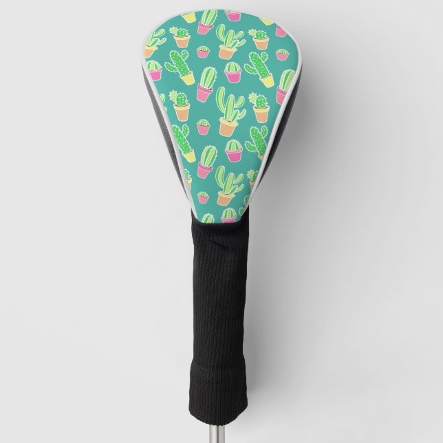 Couvre-club De Golf Cactus au néon d'aquarelle dans le motif de pots (Devant)