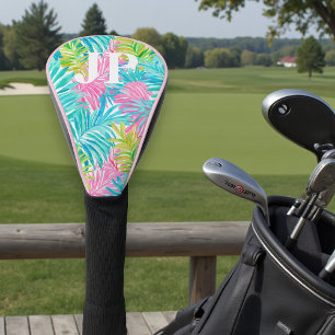 Couvre-club De Golf Cadeau de golf à monogramme de feuilles tropicales
