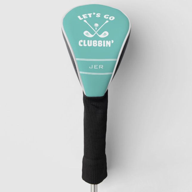 Couvre-club De Golf Cadeau de golfeur moderne avec monogramme sarcelle (Devant)