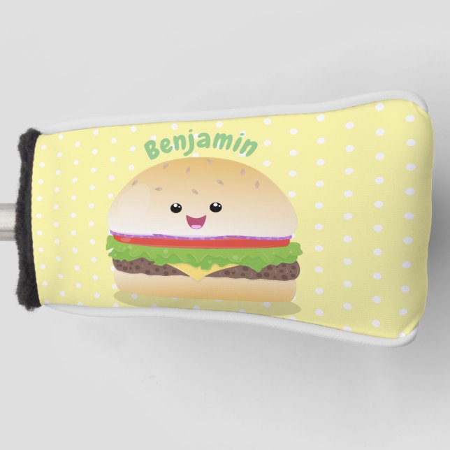 Couvre-club De Golf Caricature de hamburger kawaii joyeux (Devant)