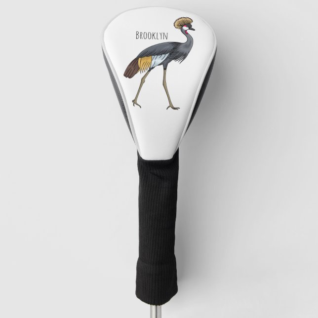 Couvre-club De Golf Caricature d'oiseau de grue couronné gris (Devant)