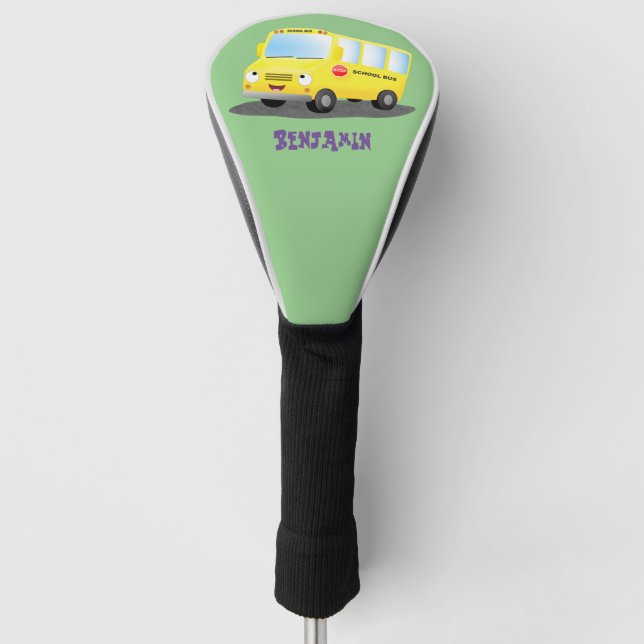 Couvre-club De Golf Caricature du bus scolaire jaune joyeux (Devant)
