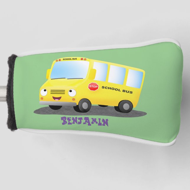 Couvre-club De Golf Caricature du bus scolaire jaune joyeux (Devant)