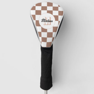 Couvre-club De Golf Carrés à damier marron moka blanc rétro Monogramme