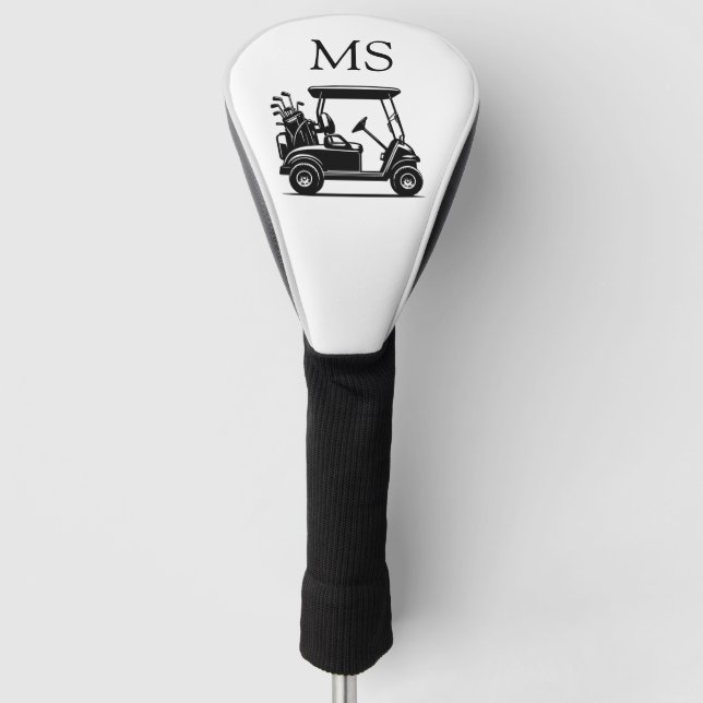 Couvre-club De Golf Chariot de golf noir et blanc avec initiales (Devant)