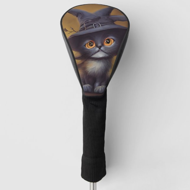 Couvre-club De Golf Chat sorcière de chat noir (Devant)
