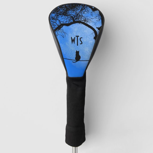 Couvre-club De Golf Chat sur une lune bleue fil (Devant)