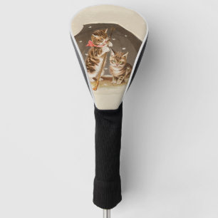 Couvre-club De Golf Chatons vintage sous parapluie art de chat antique