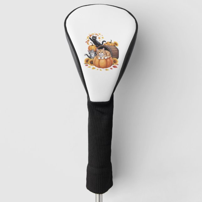 Couvre-club De Golf Chats Automne Citrouilles Thanksgiving Sunflower O (Devant)