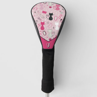 Couvre-club De Golf Chats du coeur rose du milieu du siècle