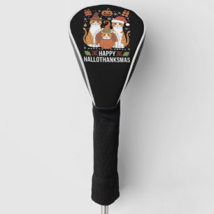 Couvre-club De Golf Chats Joyeux Hallothanksmas Halloween Noël 