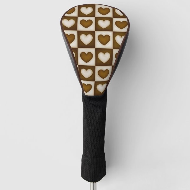 Couvre-club De Golf Checkered Hearts in Warm Cocoa (Devant)