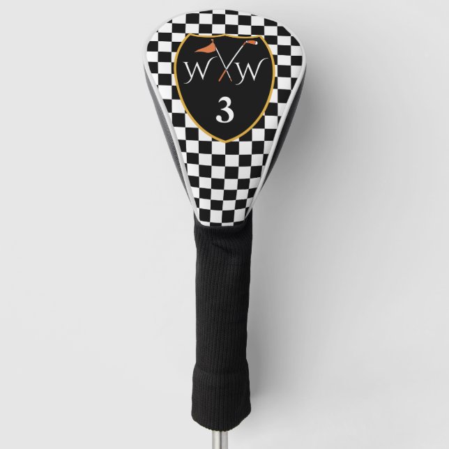 Couvre-club De Golf Chèques classiques en noir et blanc Initiales & Nu (Devant)