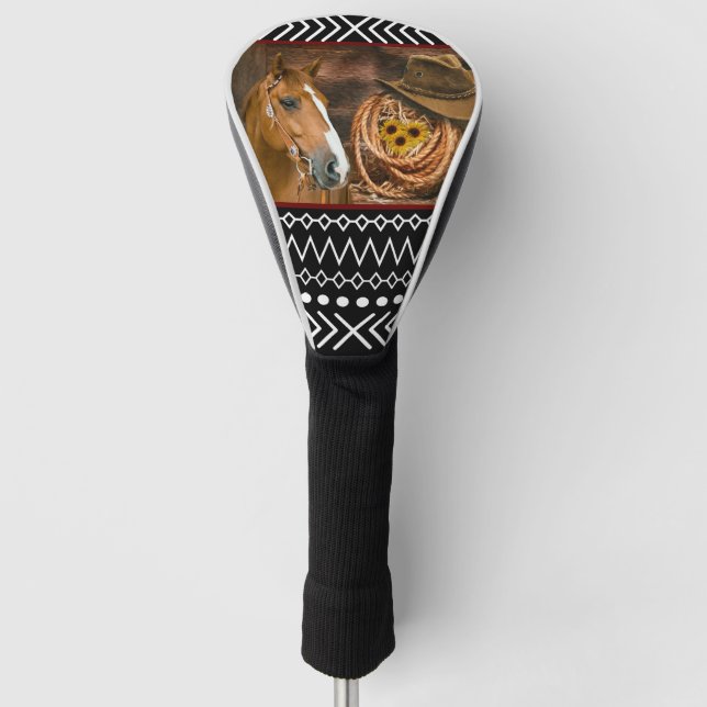 Couvre-club De Golf Cheval Cowboy Casquette Lasso Western Motif  (Devant)