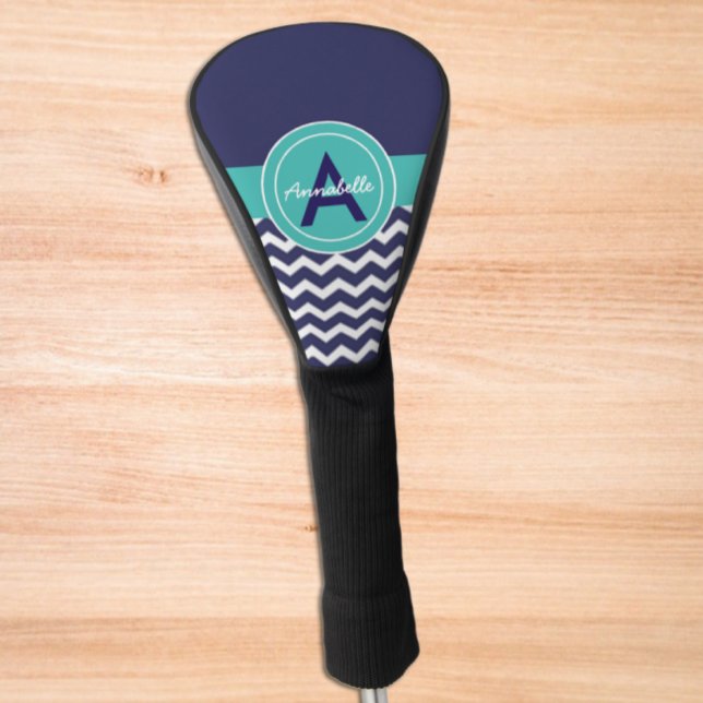 Couvre-club De Golf Chevron Turquoise bleu foncé (Créateur téléchargé)