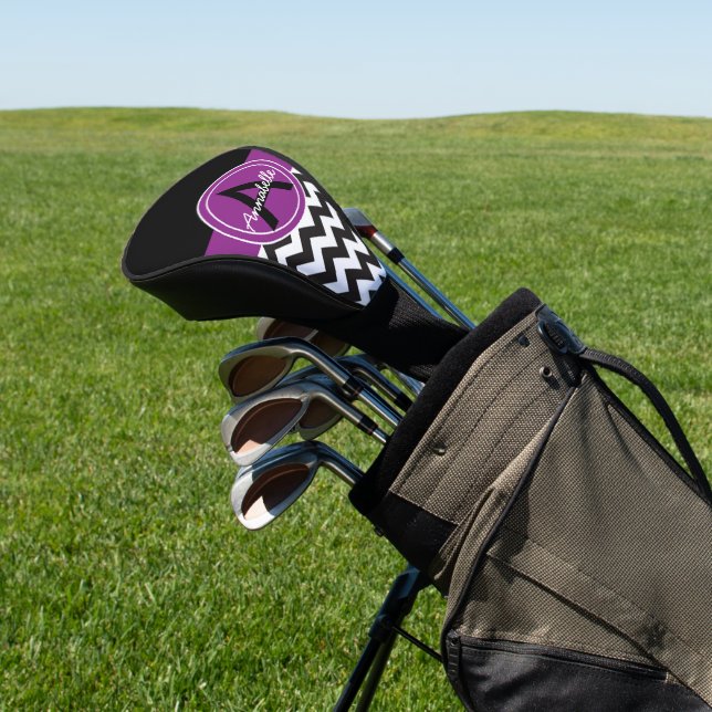 Couvre-club De Golf Chevron violet noir (In Situ)
