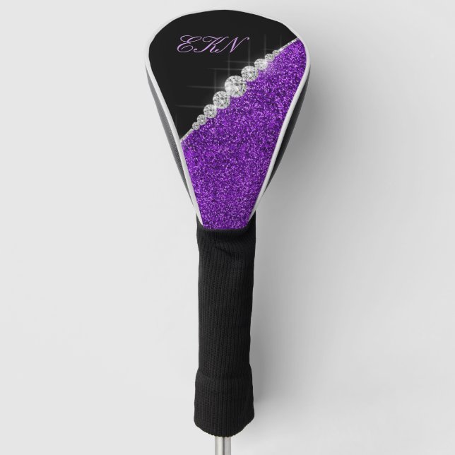 Couvre-club De Golf Chic Monogramme Parties scintillant violet Diamant (Devant)
